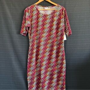 LuLaRoe Julia Women's Dress Size XL Short Sleeve Stretch NWT Navy Pink